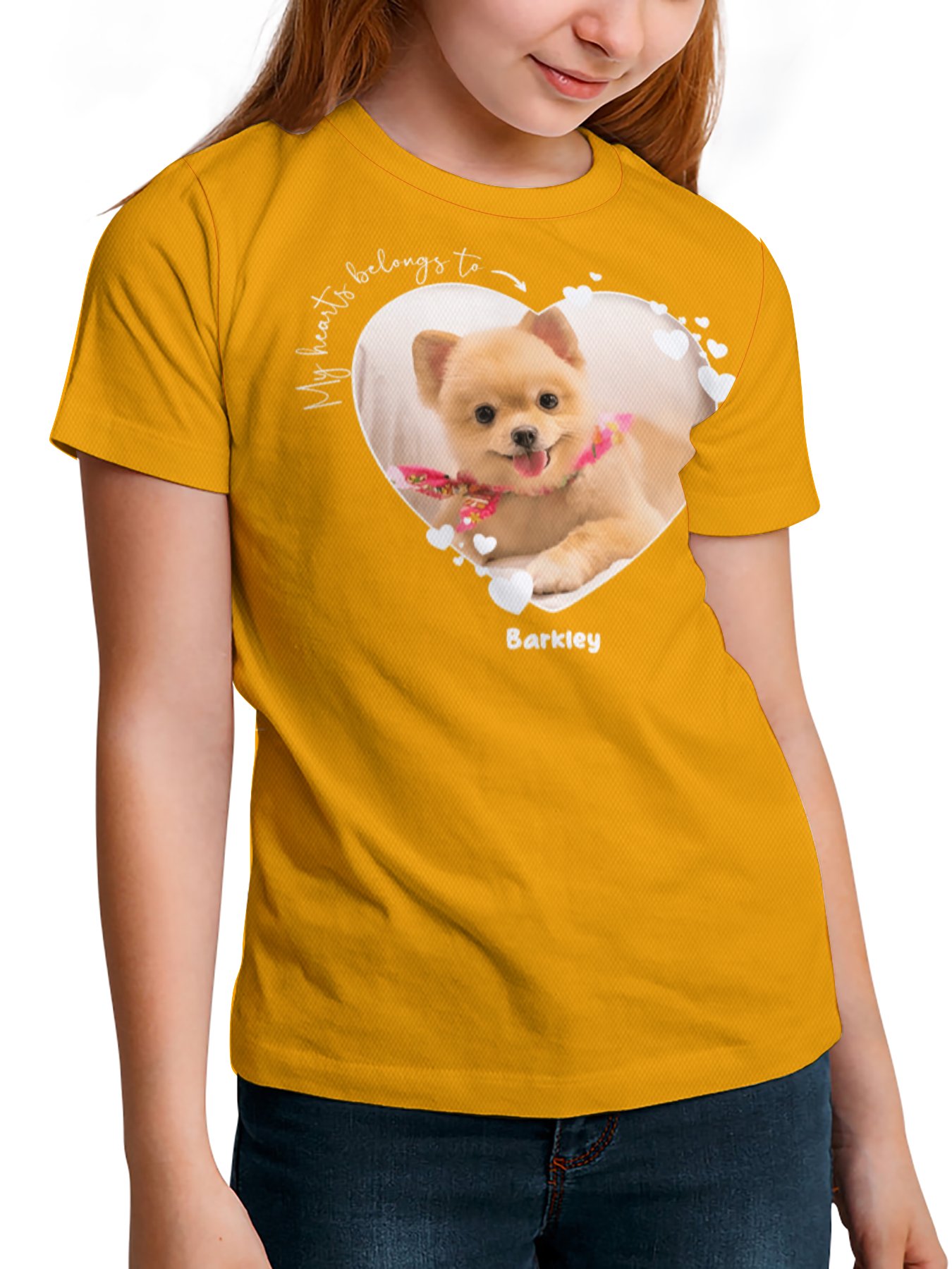 My Heart Belongs to Dog Lover Boy and Girl T-Shirt Personalized Kid Love Dad Mom Photo Tee